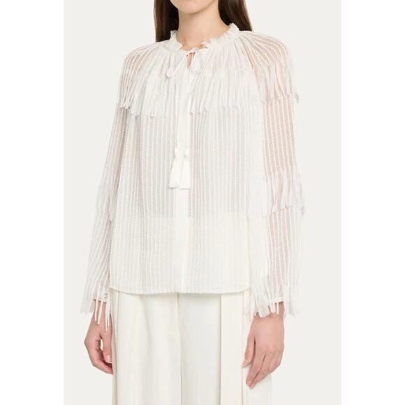 Kobi Halperin Women's White Tie Neck Fringe Poppi Blouse Top XXL Chiffon $448 - Picture 5 of 16
